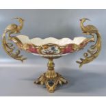 Modern continental porcelain floral and foliate oval centre bowl decorated with gilt metal exotic