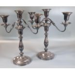 A pair of Sheffield silver plated presentation three section table candelabra. (2) (B.P. 21% + VAT)
