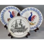 Pair of modern Pugh Brothers Llanelli by Portmeirion cockerel plates together with a 19th century