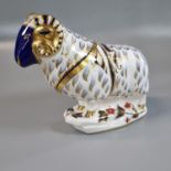 Royal Crown Derby bone china paperweight of a ram with gold stopper. (B.P. 21% + VAT)