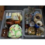 Two boxes of mixed items to include: various Art pottery and other vases, oriental ginger jar and
