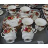 Tray of Royal Albert English bone china 'Old Country Roses' design teaware to include: teacups and