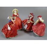 Four Royal Doulton bone china figurines: 'Top 'O the Hill', 'Autumn Breezes' HN1934, 'Buttercup'