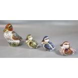 Collection of Royal Crown Derby bone china paperweights to include: 'Swimming Duckling', 'Green