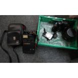 Box of cameras and similar items to include: Kodak camera bag containing a Kodak EK160-EF instant