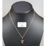 9ct gold chain with multi coloured stone pendant. 4g approx. (B.P. 21% + VAT)