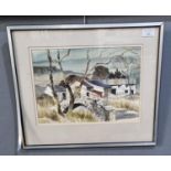 Moira Huntley (British 20th century), 'Farm Near World's End', signed. Watercolours. 23x35cm approx.