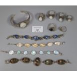 Collection of silver and other jewellery: dress rings, bangle, stone bracelet etc. (B.P. 21% + VAT)