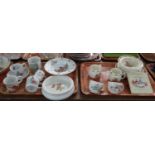 Two trays of china to include: Wedgwood of Etruria & Barlaston Peter Rabbit Beatrix Potter, cups and