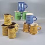 Collection of modern Ewenny pottery commemorative and other mugs marked: ER Golden Jubilee 2002