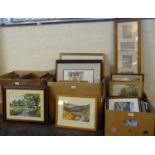 Six boxes of assorted pictures, to include: watercolours, oils, prints, maps etc. (6) (B.P. 21% +