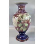 Early 20th Century Royal Doulton stoneware baluster vase, with tube lined decoration of roses