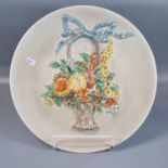 Clarice Cliff pottery floral basket cabinet plate. 34cm diameter approx. (B.P. 21% + VAT)