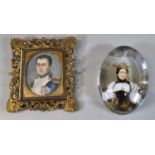 Antique hand painted portrait miniature of Napoleon in gilt metal frame, together with an antique