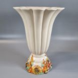 Clarice Cliff pottery 'My Garden' vase of trumpet fluted form. 25cm high approx. (B.P. 21% + VAT)