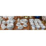 Three trays of china to include: Adderley English bone china blue floral tea and coffeeware to