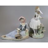 Lladro Spanish porcelain figurine of a young girl standing by a bench on a naturalistic base