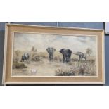 Frank Warren (British 20th century), African Elephants in a landscape, signed and dated 1964. Oils