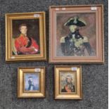 Group of four overpainted prints believed to be of Horatio Nelson and Wellington. Framed. (4) (B.