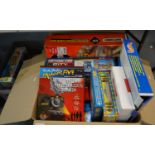 Two boxes of board and other games to include: Mousetrap, New Downfall, Jigsaw Puzzle Game, Matchbox