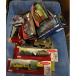 Box of assorted diecast model vehicles to include Corgi, Days Gone Trackside, Hornby 1:76 scale