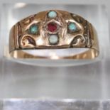 9ct gold turquoise and red stone dress ring. Size O. 1.6g approx. (B.P. 21% + VAT)