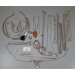 Bag of silver jewellery to include: chains, lockets, stone pendants, collarette etc. (B.P. 21% +