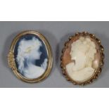 12ct gold cameo brooch together with another gold cameo brooch. (2) (B.P. 21% + VAT)