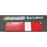 Metal enamelled 'Southern Railway' sign, together with a red and white and black and white signal