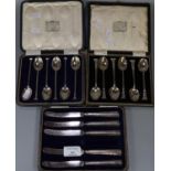 Cased set of six silver teaspoons together with another set of six cased silver teaspoons and a