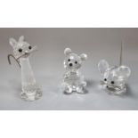 Three Swarovski crystal items in tubular boxes; mouse, teddy bear etc. (3) (B.P. 21% + VAT)