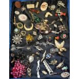 Collection of vintage and other brooches, various designs to include: cherub, flowers, animals