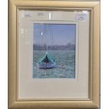 Bill Truslove (British 20th century), 'The Green Awning', study of a moored sailing boat, signed.