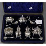Cased silver condiment set with London hallmarks (one piece missing). 9.9 troy oz approx. (B.P.