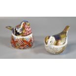 Two Royal Crown Derby bone china paperweights to include: 'Chaffinch Nesting' and a firecrest in