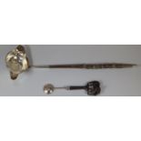 Silver brandy/toddy ladle inset with silver coin with narwhal handle together with a souvenir