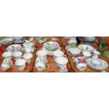 Four trays of china to include: Roy Kirkham English fine bone china 'Redoute Roses' teaware