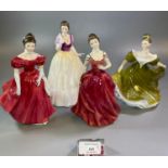 Four Royal Doulton bone china figurines to include: 'Winsome', 'Innocence', 'Lynne' and '