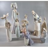 Collection of Spanish Lladro porcelain figurines; mainly of young ladies; lady with a parasol