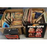Two boxes of vinyl LPs and RPM 45s to include: Super Bad, The Nolan Sister, Leo Sayer, Shirley
