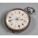 Early 20th century silver engine turned enamelled face ladies fancy fob watch. (B.P. 21% + VAT)