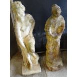 Two similar composition garden ornaments in the form of semi nude ladies. (2) (B.P. 21% + VAT)