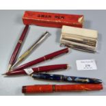 Bag of vintage writing pens and fountain pens to include: Swan, Conway Stewart 14K nibbed etc. (B.P.