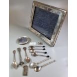 Bag of assorted silver to include: silver picture frames of rectangular and circular form and silver
