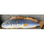 A group of three wooden hanging fish panels. 44cm long approx. (3) (B.P. 21% + VAT)