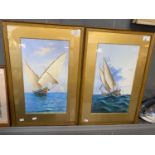 D Esposito, Maltese sailing vessels/dhows, signed, a pair. Watercolours and gouache. 41 x 24cm