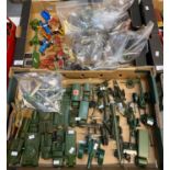 Box of vintage play-worn Dinky military vehicles: tanks, lorries, vans, cannons etc. Together with