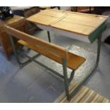 Vintage beech double school desk and bench. (B.P. 21% + VAT)
