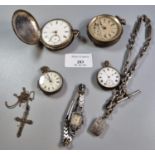 Collection of silver open faced and fancy fob watches, early 20th century, cocktail watch, pendant