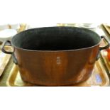Large copper two handled oval shaped pan with 'Leon Jaeggi & Sons Ltd, Manufacturing Coppersmiths